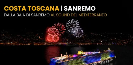 Crociera musicale Costa Toscana a Sanremo con fuochi d'artificio.